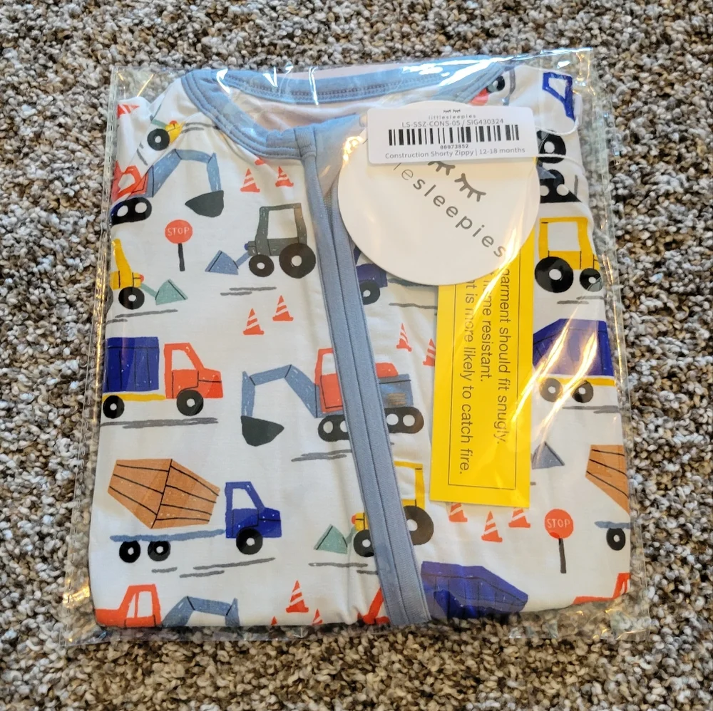 NIB - Little Sleepies Construction Shorty Zippy, 12-18M - Picture 1 of 3